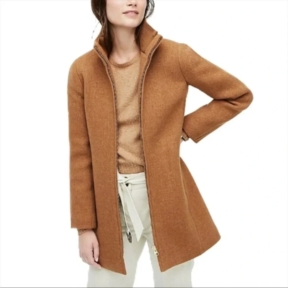 J. Crew Lodge Italian Wool Stadium Pea Coat Size 00 Tan Brown Camel b50 - Picture 3 of 11